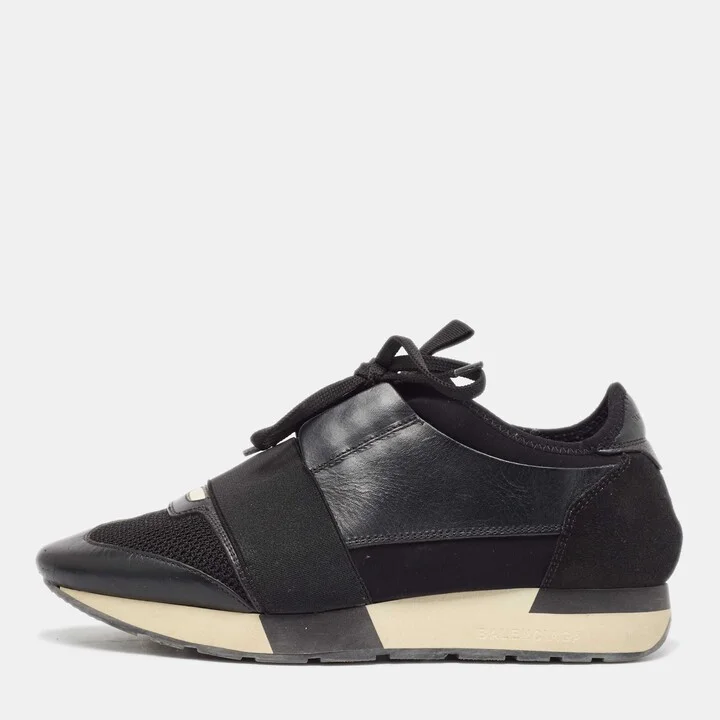 Balenciaga Black Leather Race Runner Sneakers Size 38