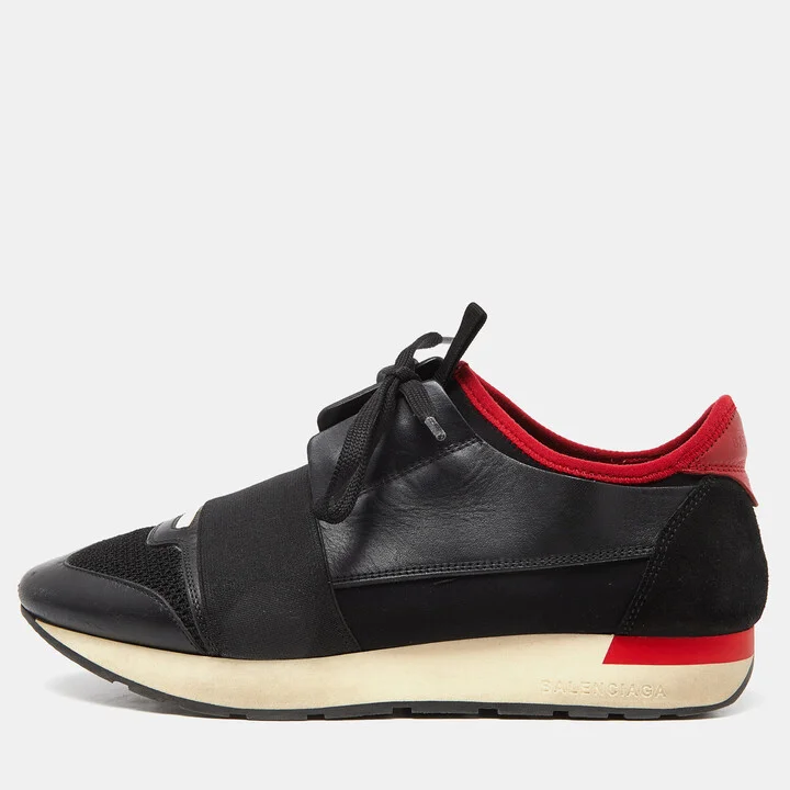 Balenciaga Black Leather Suede and Mesh Race Runner Sneakers Size 39