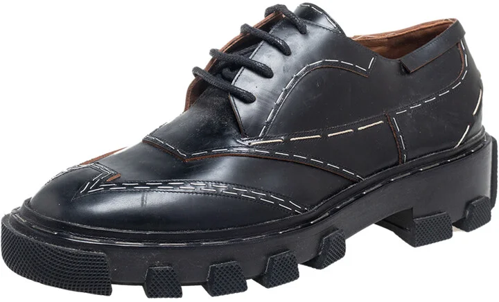 Balenciaga Black Leather Topstitch Platform Derby Size 38
