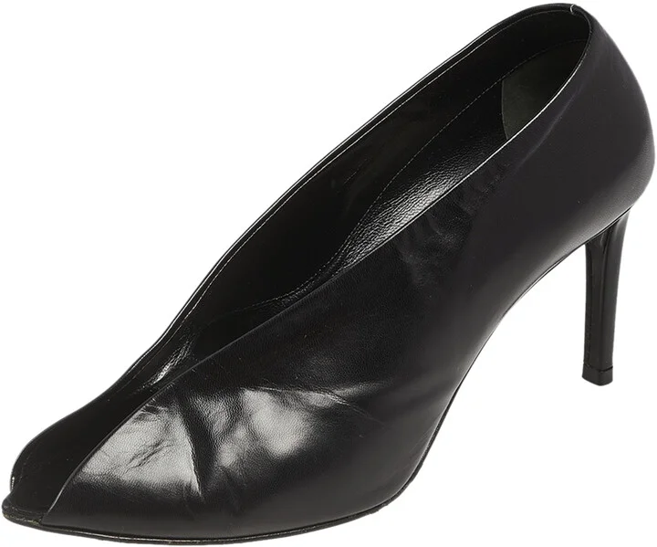 Balenciaga Black Leather V-Neck Open Toe Pumps Size 37