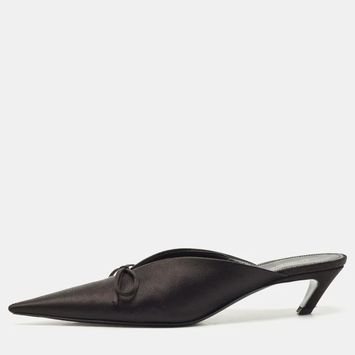 Balenciaga Black Logo Satin Bow Knife Mules Size 39.5