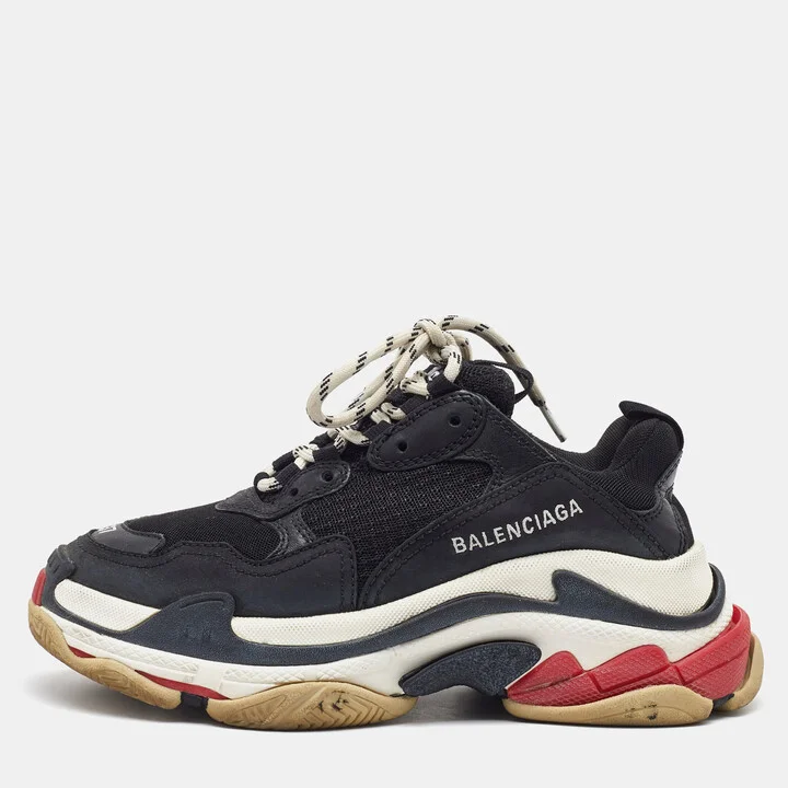 Balenciaga Black Mesh and Leather Triple S Sneakers Size 37