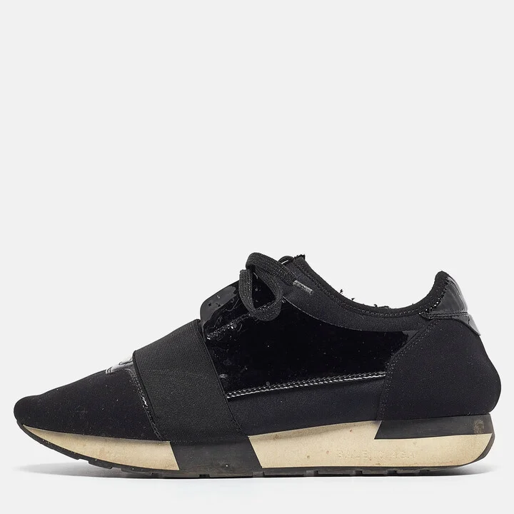 Balenciaga Black Nylon and Patent Race Runner Sneakers Size 39