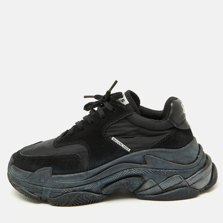 Balenciaga Black Nylon and Suede Triple S Sneakers Size 38