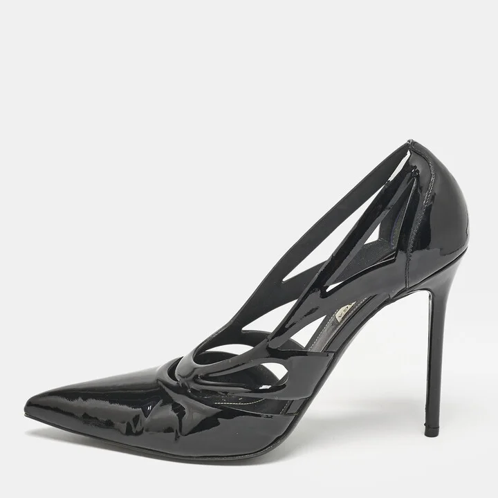 Balenciaga Black Patent Leather Spider Cut Out Pumps Size 38