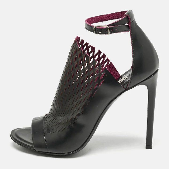Balenciaga Black/Pink Lasercuts Leather Glove Sandals Size 37