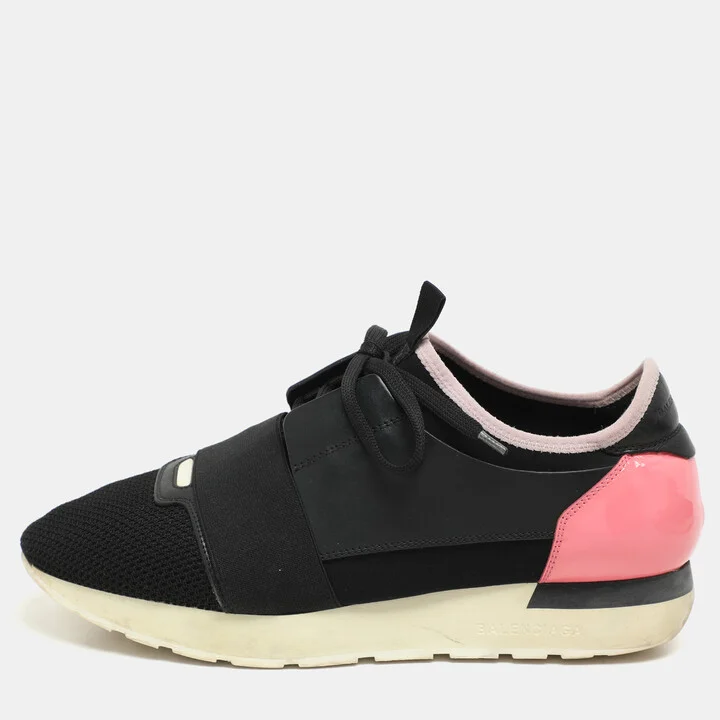 Balenciaga Black/Pink Leather and Mesh Race Runner Low Top Sneakers Size 40