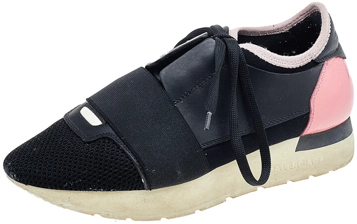 Balenciaga Black/Pink Leather And Mesh Race Runner Sneakers Size 35