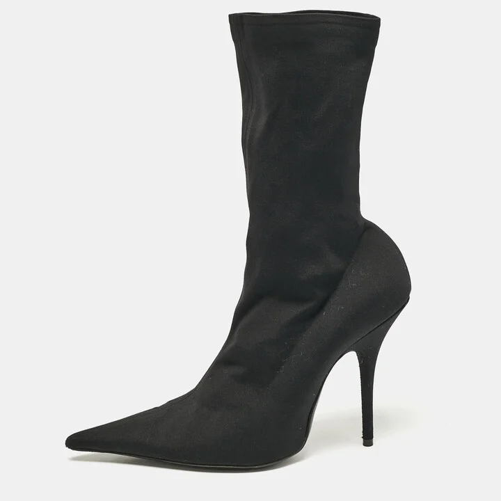 Balenciaga Black Stretch Fabric Knife Mid Calf Boots Size 38