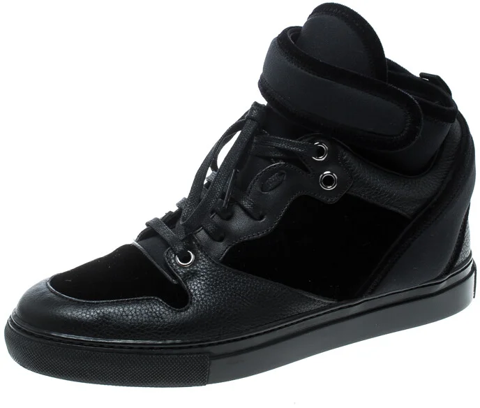 Balenciaga Black Velvet and Leather High Top Sneakers Size 37