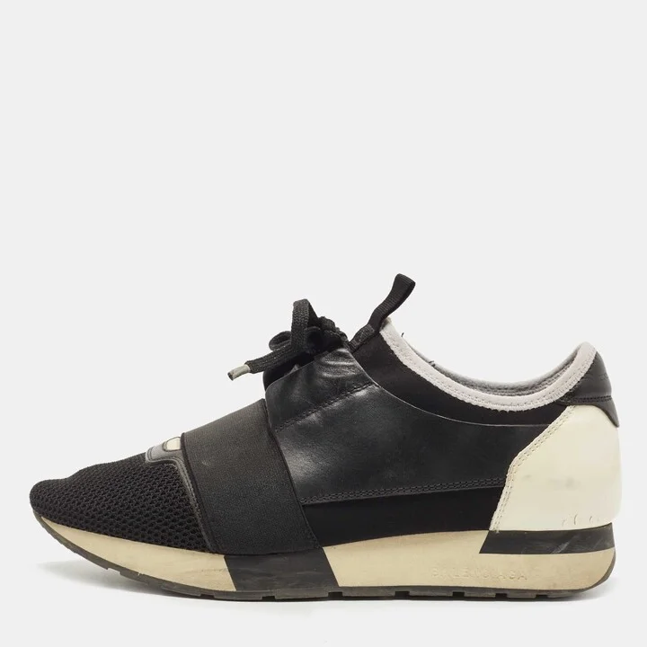 Balenciaga Black/White Leather Mesh and Patent Race Runner Sneakers Size 39