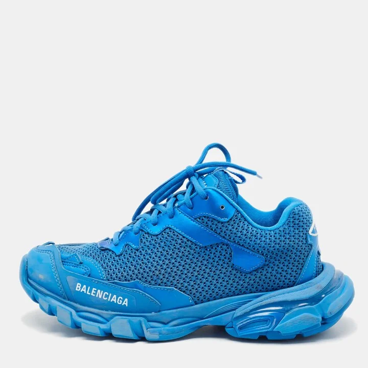 Balenciaga Blue Faux Leather and Mesh Track Lace Up Sneakers Size 39