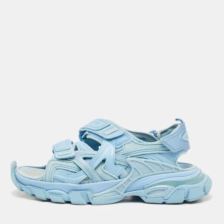 Balenciaga Blue Faux Leather and Rubber Track Slingback Sandals Size 39