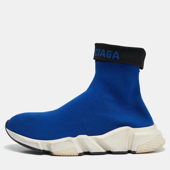 Balenciaga Blue Knit Fabric Speed Trainer High Top Sneakers Size 39
