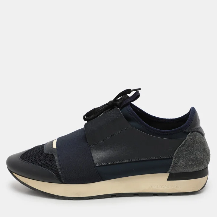 Balenciaga Blue Leather and Neoprene Race Runner Sneakers Size 40