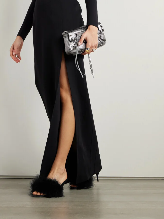 Balenciaga - Boudoir Feather-trimmed Leather Mules - Black - Image 2