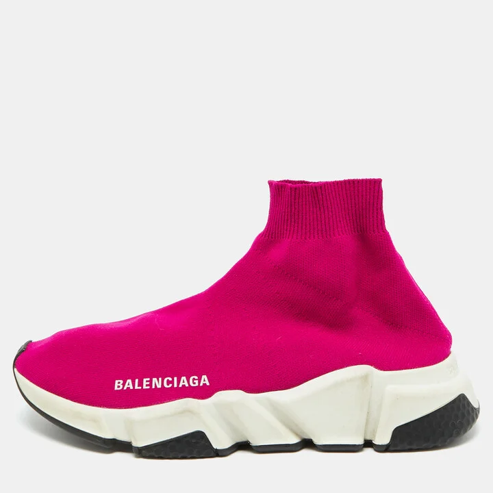 Balenciaga Bright Pink Knit Fabric Speed Trainer Slip On Sneakers Size 36