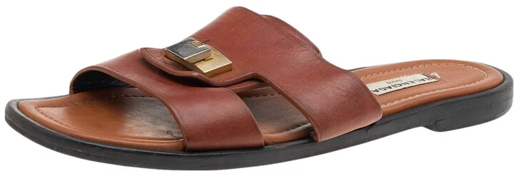 Balenciaga Brown Leather Slide Sandals Size 38