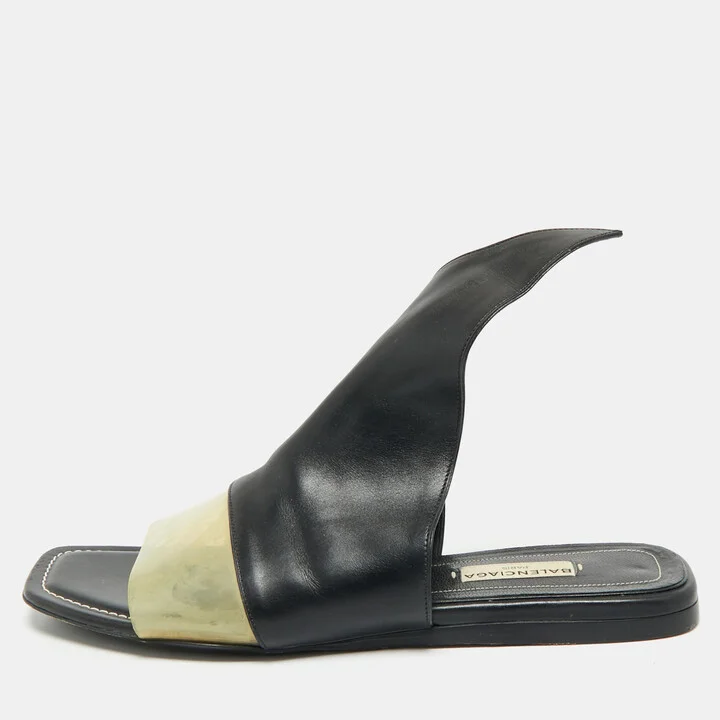 Balenciaga Brown/Transparent PVC and Leather Slide Sandals Size 38