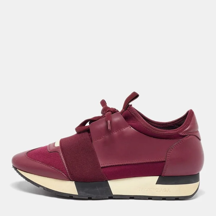 Balenciaga Burgundy Leather and Fabric Race Runner Sneakers Size 36