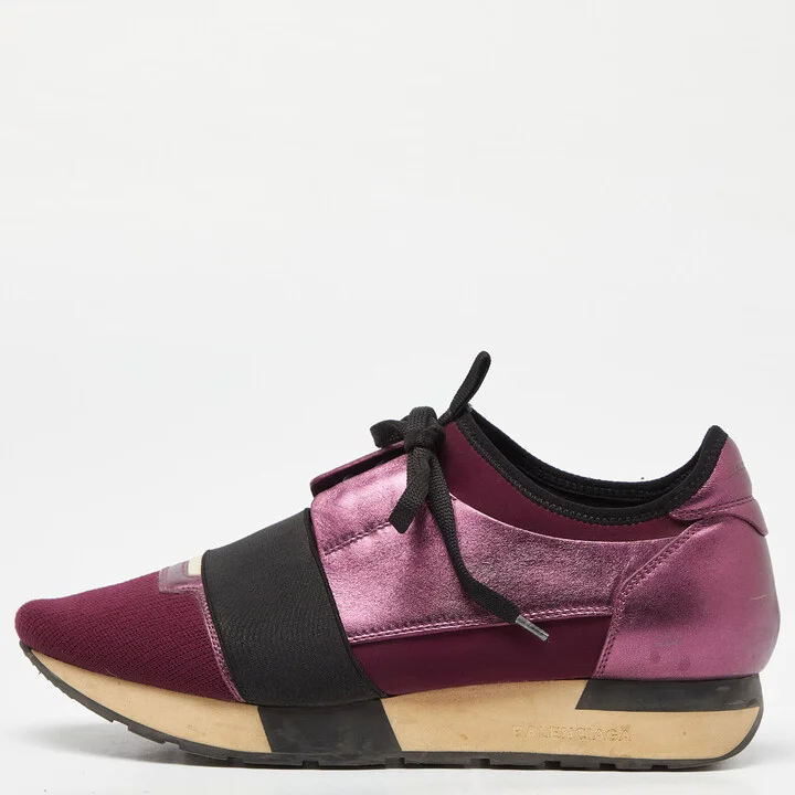 Balenciaga Burgundy Leather Neoprene and Fabric Race Runner Sneakers Size 39