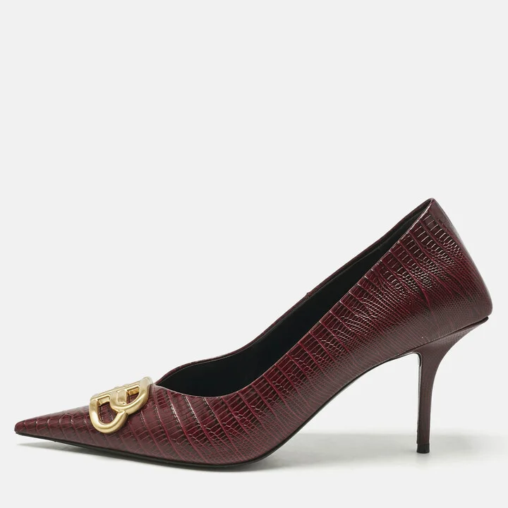 Balenciaga Burgundy Lizard Embossed Leather Knife BB Pumps Size 40