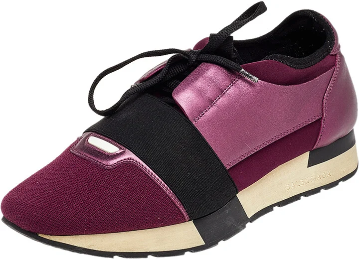 Balenciaga Burgundy/Purple Leather And Canvas Race Runner Sneakers Size 40