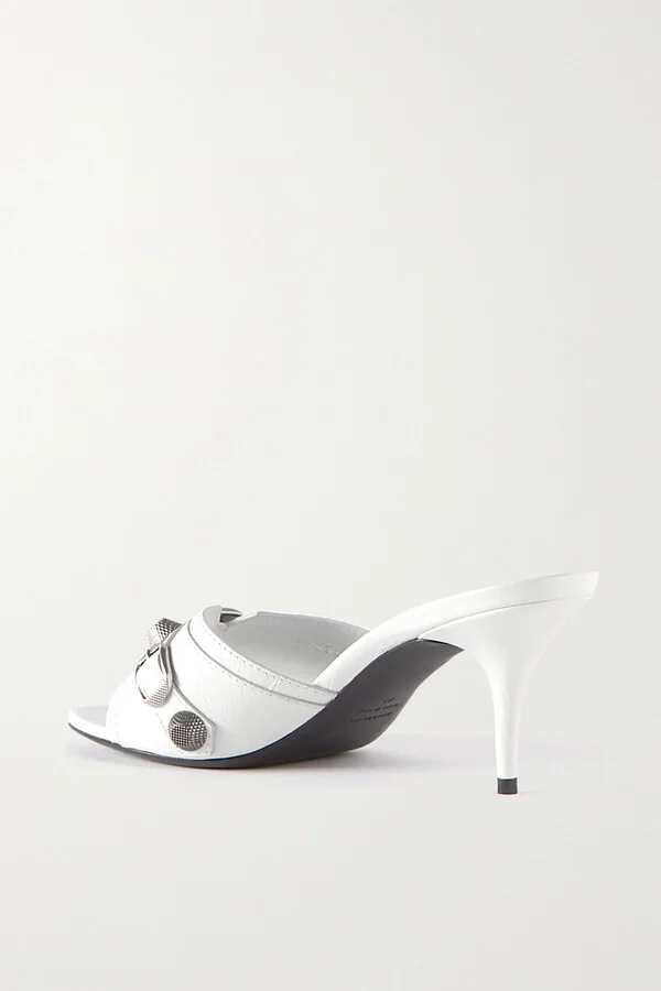 Balenciaga - Cagole Embellished Leather Mules - White - Image 3
