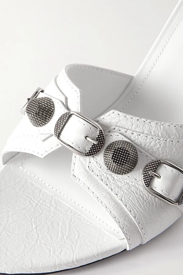 Balenciaga - Cagole Embellished Leather Mules - White - Image 4
