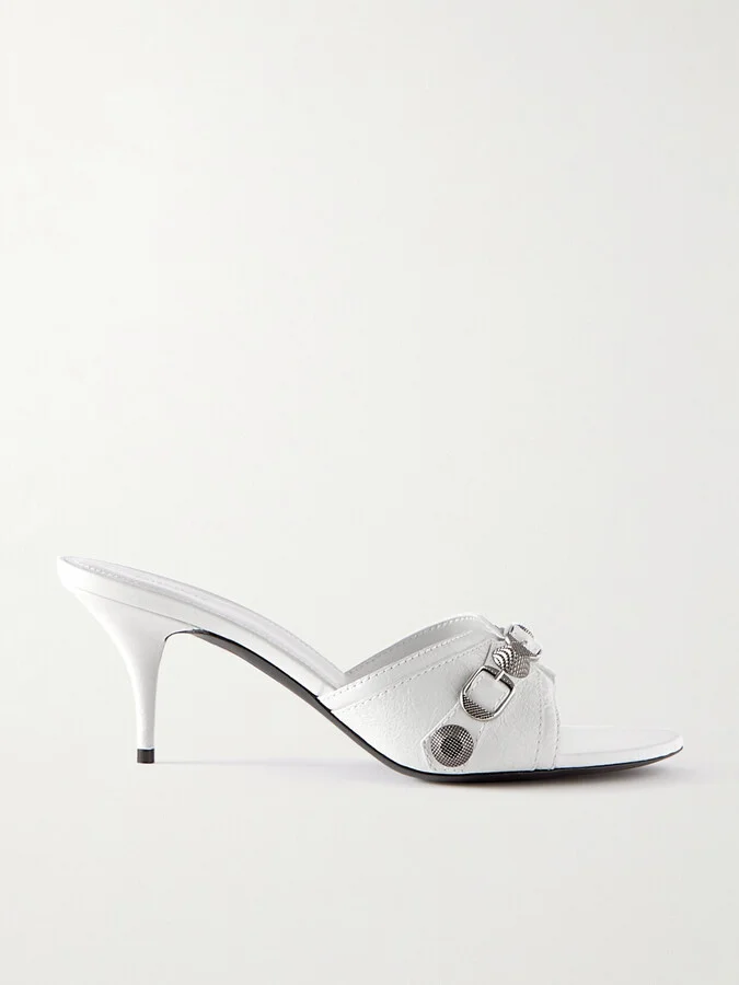 Balenciaga - Cagole Embellished Leather Mules - White