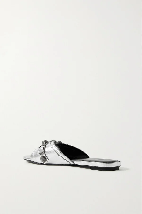 Balenciaga - Cagole Embellished Metallic Textured-leather Sandals - Silver - Image 3