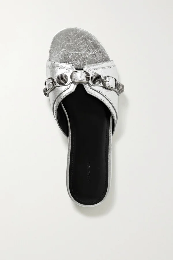 Balenciaga - Cagole Embellished Metallic Textured-leather Sandals - Silver - Image 5