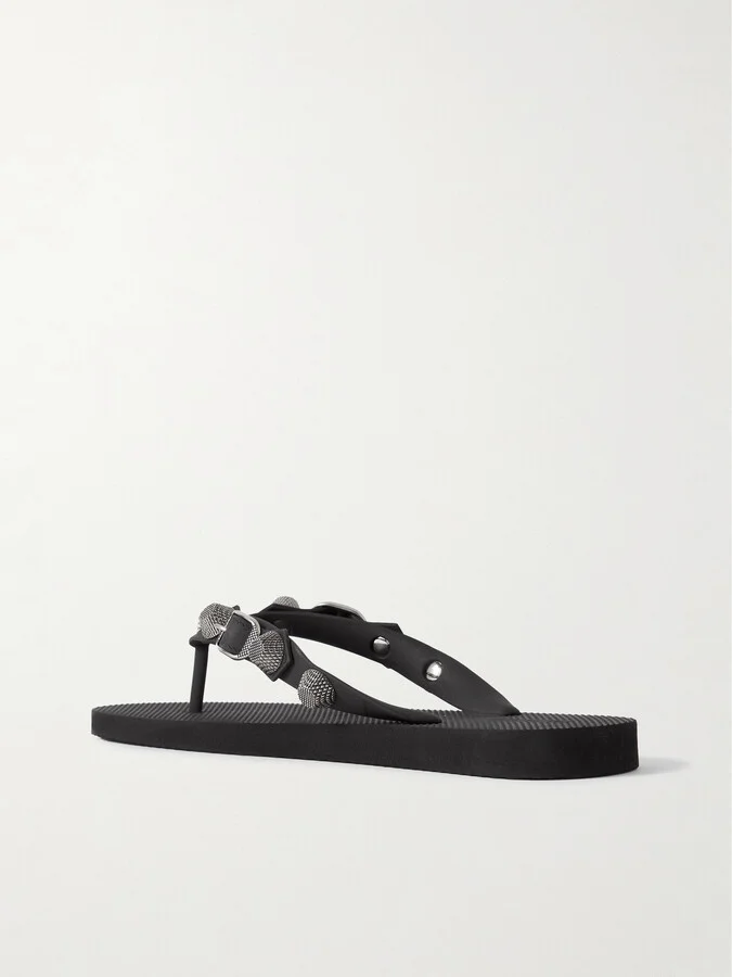 Balenciaga - Cagole Embellished Rubber Flip Flops - Black - Image 3
