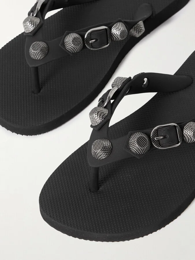 Balenciaga - Cagole Embellished Rubber Flip Flops - Black - Image 4