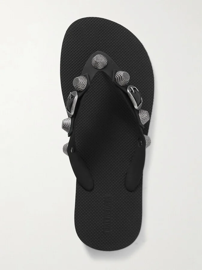 Balenciaga - Cagole Embellished Rubber Flip Flops - Black - Image 5