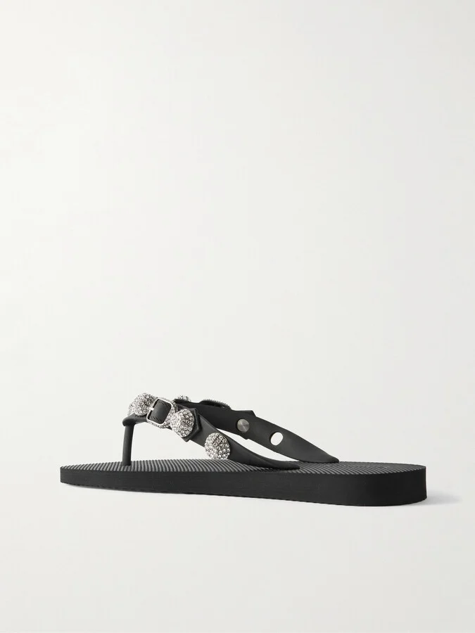 Balenciaga - Cagole Embellished Rubber Flip Flops - Black - Image 3