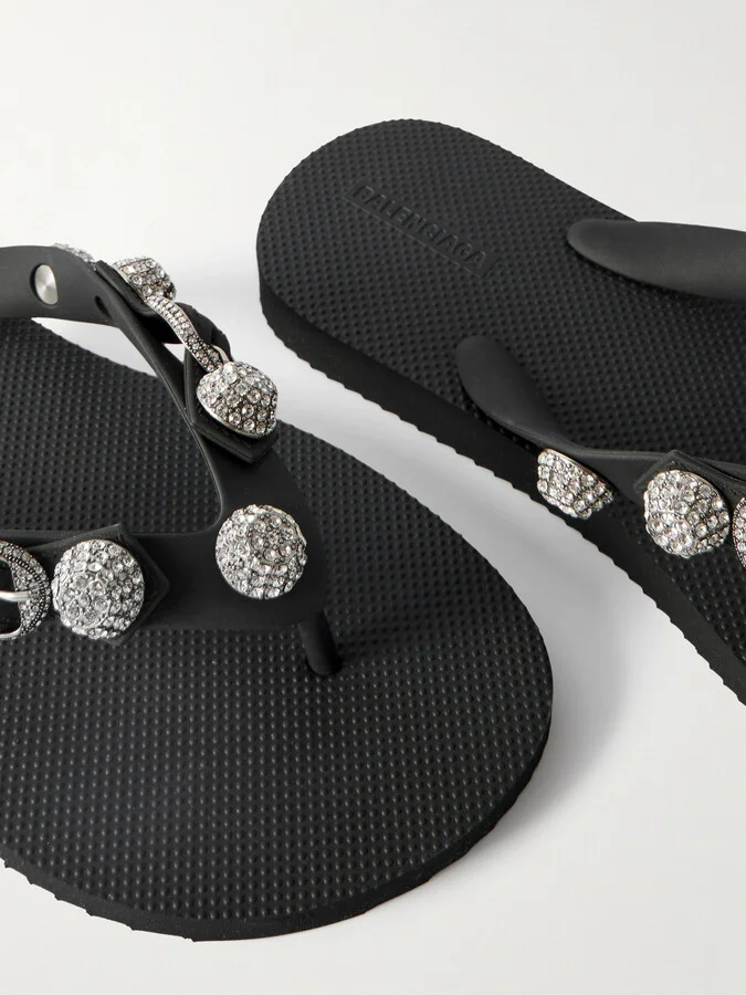 Balenciaga - Cagole Embellished Rubber Flip Flops - Black - Image 4