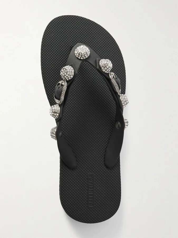 Balenciaga - Cagole Embellished Rubber Flip Flops - Black - Image 5