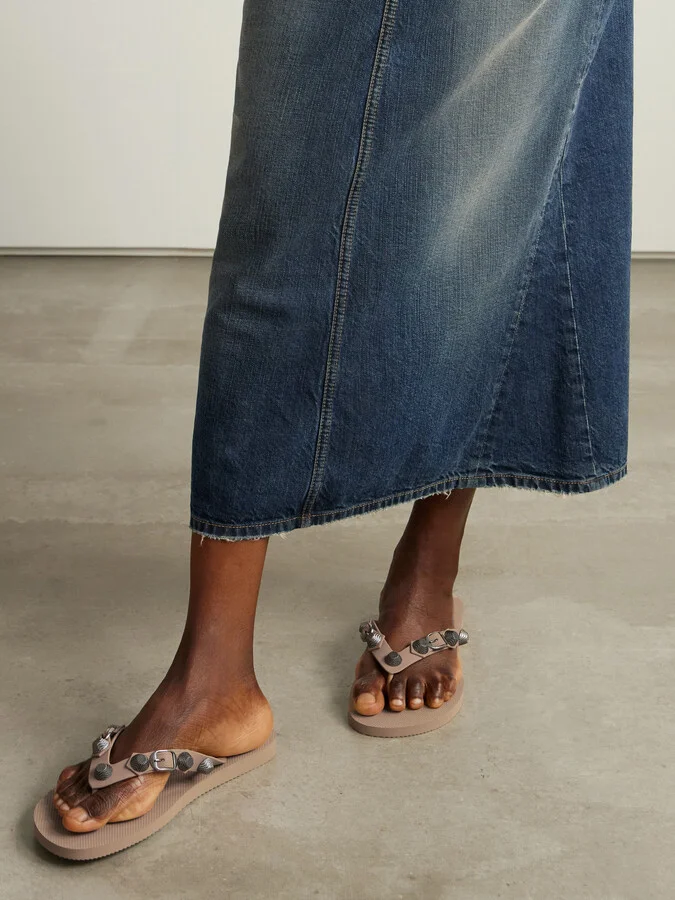 Balenciaga - Cagole Embellished Rubber Flip Flops - Neutrals - Image 2