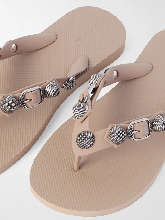 Balenciaga - Cagole Embellished Rubber Flip Flops - Neutrals - Image 4