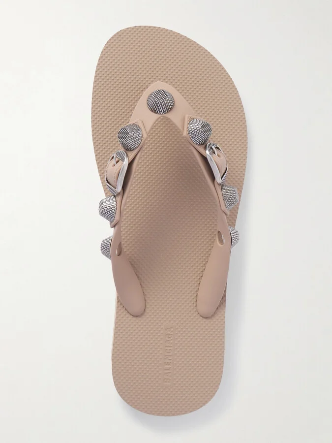 Balenciaga - Cagole Embellished Rubber Flip Flops - Neutrals - Image 5