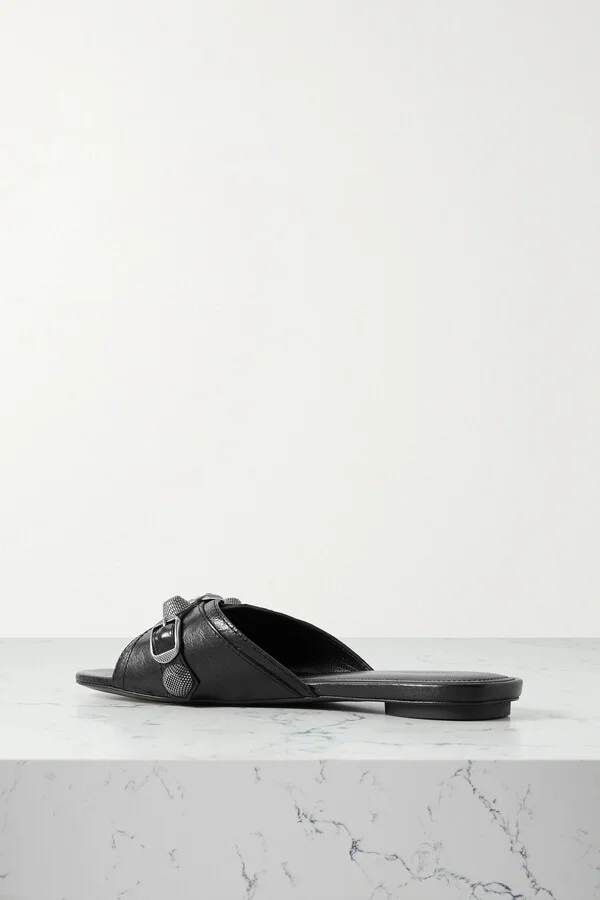 Balenciaga - Cagole Embellished Textured-leather Sandals - Black - Image 3