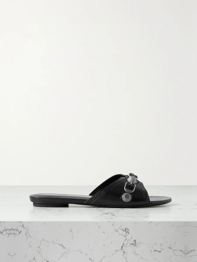 Balenciaga - Cagole Embellished Textured-leather Sandals - Black