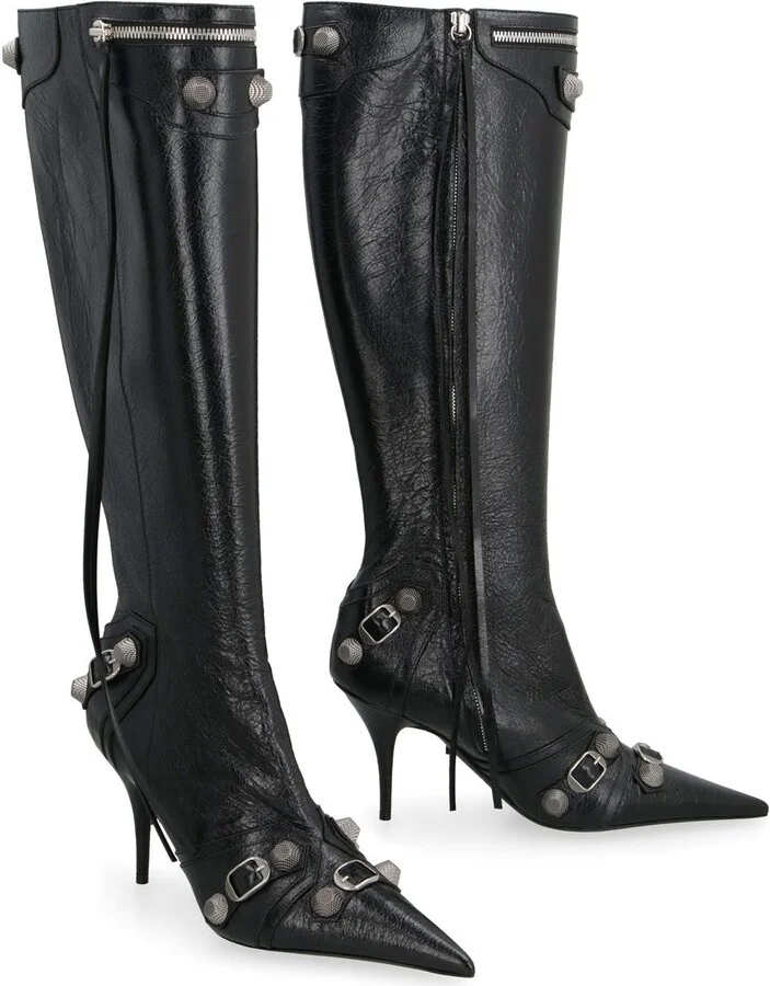 Balenciaga Cagole Leather Pointy-Toe Boots - Image 3
