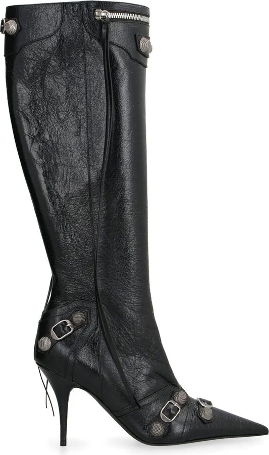 Balenciaga Cagole Leather Pointy-Toe Boots - Image 3
