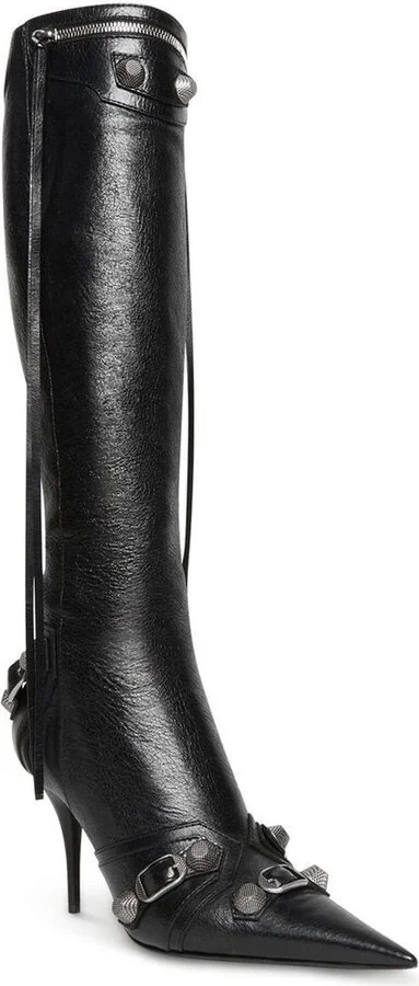Balenciaga Cagole Leather Pointy-Toe Boots - Image 4