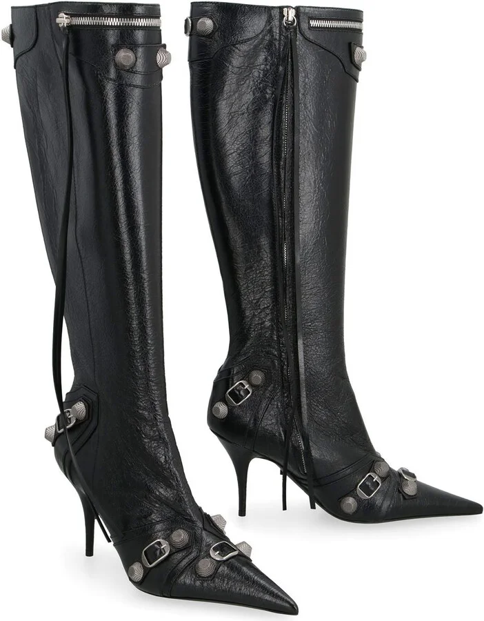 Balenciaga Cagole Leather Pointy-Toe Boots - Image 6