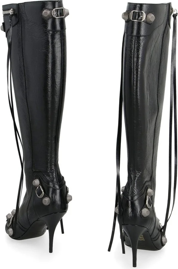 Balenciaga Cagole Leather Pointy-Toe Boots - Image 4