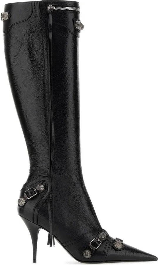 Balenciaga Cagole Leather Pointy-Toe Boots