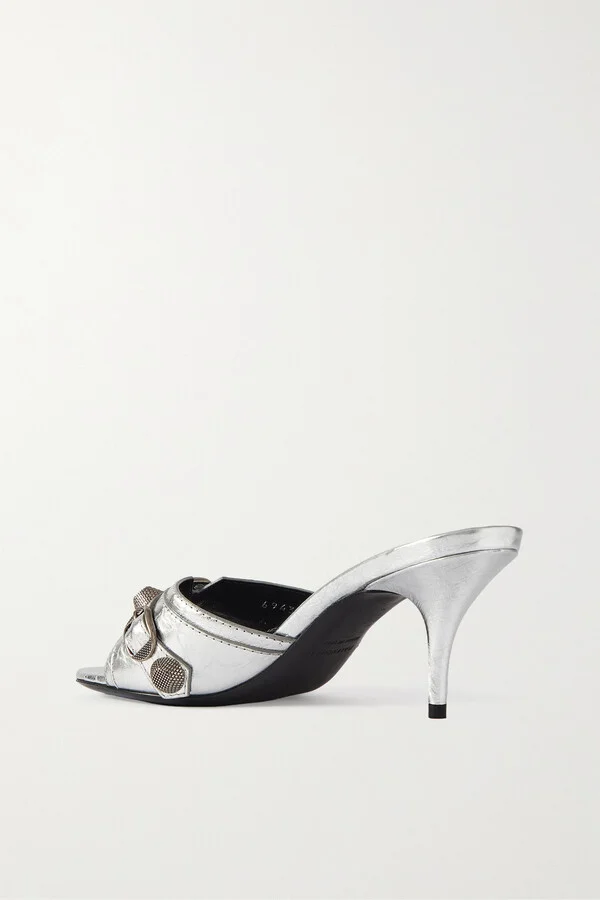 Balenciaga - Cagole Metallic Leather Mules - Silver - Image 3